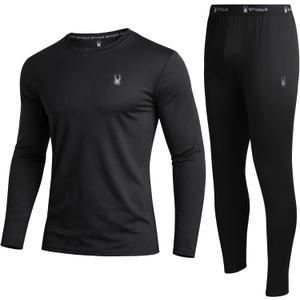 Spyder Mens Thermal Underwear Set - 2 Piece Soft Stretch Fleece Lined Thermal Shirt and Long Johns for Men Base Layer Set (Small, Black)