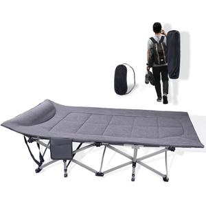 KAKO Folding Camping Cot, Heavy Duty 600 Lbs Portable Bed for Adults, Camping Beds with Carry Bag, Grey, 74.8" X 26.4" X 13.8"