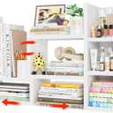 NUTIKAS Desk Shelves Desktop Organizer Shlef - White Office Organization for Top of Desk Organizers and Accessories Corner Bookshelf Table Top Shelving Small Hutch Decorations for Women Office