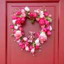 18 Inches Valentines Wreaths for Front Door Romantic Valentine Heart Wreath with Red White Pink Tulip Rose Valentine Flower Wreath for Window Wall Porch Indoor Outdoor Hanging