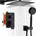 Matte Black Rainfall Shower Head, Wall Mounted 8 Inch Shower Heads with Handheld Spray Combo, Luxury Bathroom Square Rain Shower System, Solid Brass Pressure Balancd Shower Faucet Valve