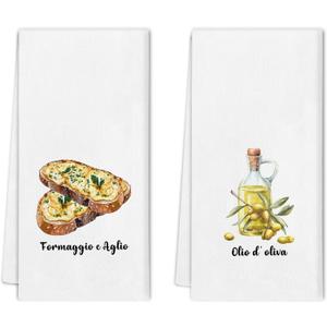 Funny Baking Kitchen Towels Set - Gifts for Bakers Chef Italian, Baking Lovers Gifts, Formaggio E Aglio Olive Oil Hand Towels Dishcloth for Kitchen Decorative 16x24, Set of 2