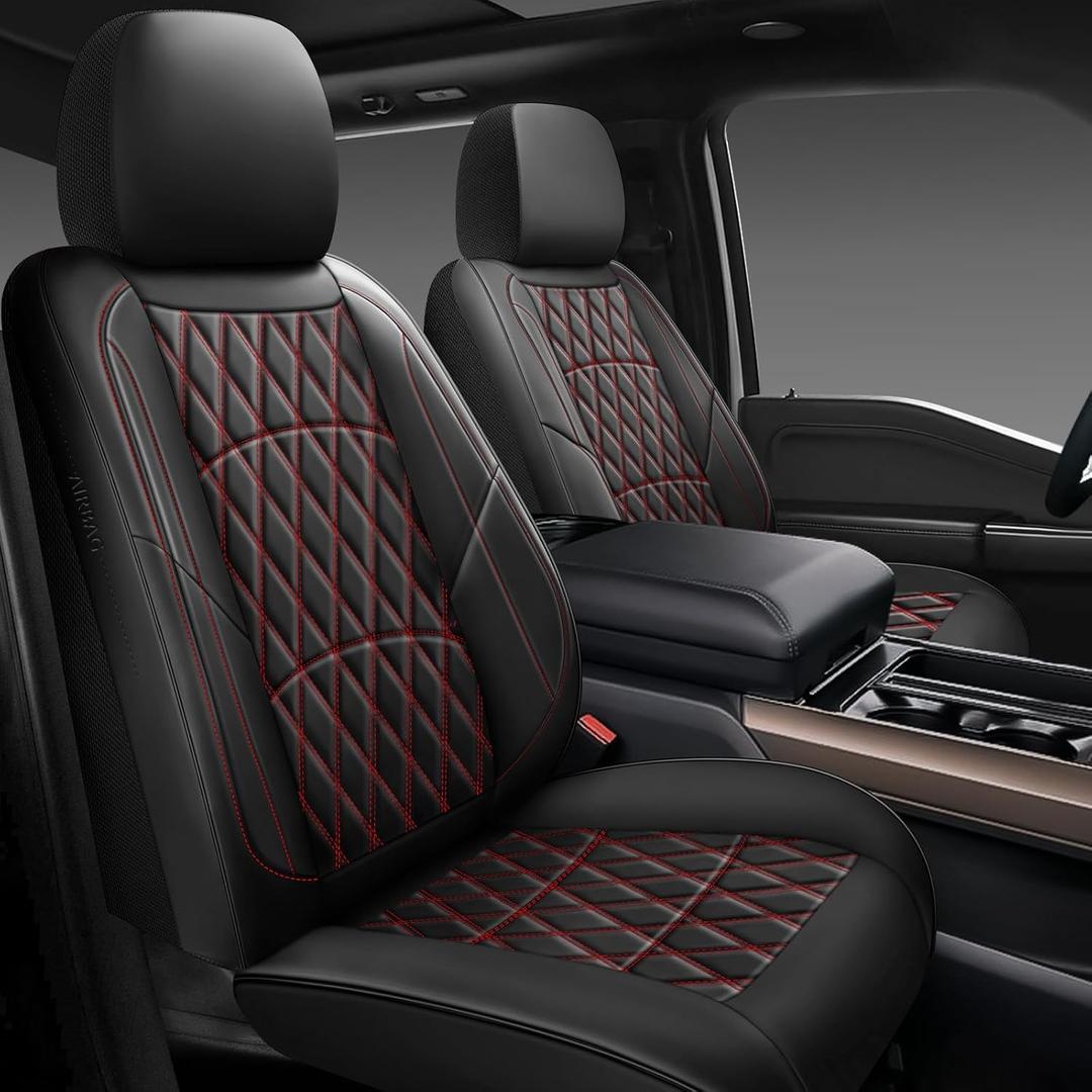 NS YOLO Leather Car Seat Covers,Universal Fit for Most Cars,SUVs and Sedans,Waterproof Luxury Leatherette Cushions, 5 Seats Protectors (Black and Red, Full Set-5 Seats(Front and Rear))