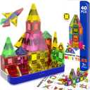 Mini Magnetic Tiles with Iron Box, 40 PCS Travel Magnetic Tiles, STEM Educational Building Set Construction Toys for Kids Ages 3+, Portable Building Toys for Toddlers, Boys & Girls Birthday Gift