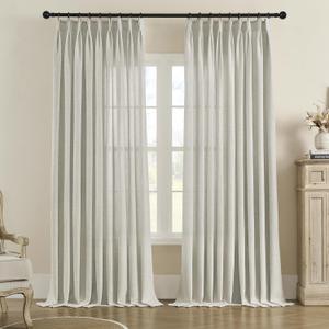 MASWOND Natural Pinch Pleated Semi Sheer Curtains 52W x 90L Inches, Linen Light Filtering Window Curtains for Living Room Bedroom, Pinch Pleat Drapes with Hooks (Greyish Beige, 1 Panel)