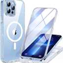 Miracase Magnetic for iPhone 13 Pro Max Case 6.7 inch, (Compatible with MagSafe) Upgrade Full-Body Clear Phone Bumper Case with Built-in 9H Tempered Glass Screen Protector, Magnetic Glitter Clear