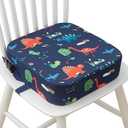 Eiury Toddler Booster Seat for Dining Table, Portable Kids Booster Seat with Safety Buckles Portable Increasing Booster Cushion with NonSlip Bottom (Blue Dinosaur), 13.4"D x 13.4"W x 3.54"H