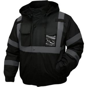 Safety Jacket for Men,Reflective High Visibility Hooded Jacket,Hi-Vis Bomber Jacket with Pockets and Zipper, Waterproof, Black Bottom, ANSI/ISEA 107-2020 Type R Class 3, Black (Medium)