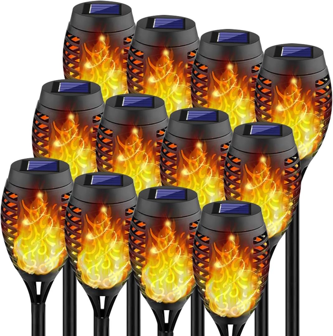 Kurifier 12Pack Flickering Flame Solar Torch Lights for Garden Decor, Waterproof Solar Lights Outdoor Decorative, Garden Outdoor Decorations for Yard Porch Lawn Patio Outside Decor-Luces Solares (Orange)