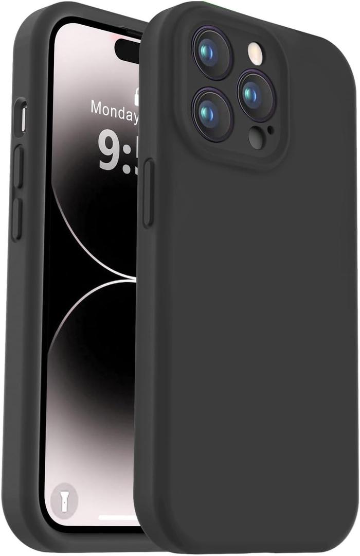 Vooii Compatible with iPhone 14 Pro Case, Liquid Silicone Upgrade [Camera Protection] [Soft Anti-Scratch Microfiber Lining] Shockproof Phone Case for iPhone 14 Pro 6.1 inch - Black