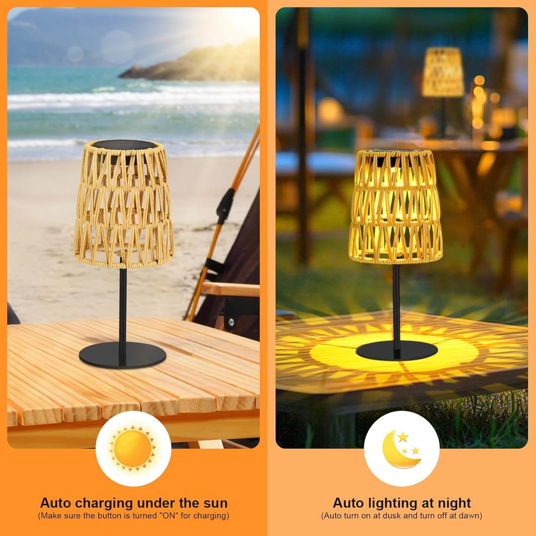 Outdoor Table Lamp: Rechargeable LED Solar Lantern for Garden Yard, Waterproof Solar Lights Outdoor Cordless Table Rattan Lamp, Small Deck Lamp for Balcony Patio,Gift for Women Mother Days