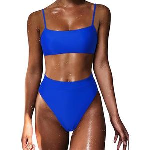 MOSHENGQI Women High Wasited Bikini Shoulder Strap 2 Piece High Cut String Swimsuits (Small)
