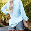 siliteelon Womens Button Down Shirts Solid Dress Shirts Long Sleeve Flowy Collared Work Office Business Blouses Chiffon Tops (Blue, XS)