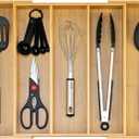 Expandable Silverware Drawer Organizer Storage Large Bamboo Kitchen Tool Utensil Organizers Divider Cutlery Tray Adjustable Flatware Drawer Organizer for Spoon Spatula Cooking Utensils Holder Tray ((12.6"-21")x 15.7")