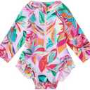 BMCiTYBM Baby Girls Swimsuits Long Sleeve Zipper One Piece UPF 50+ Sun Protection Swimwear Rash Guard 3_6M