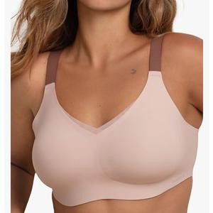 COMFELIE Women No Underwire Bra Comfy Seamless Bras Full Coverage Mesh Bralette with Adjustable Contrast Color Strap Oyster Pink, 2XL