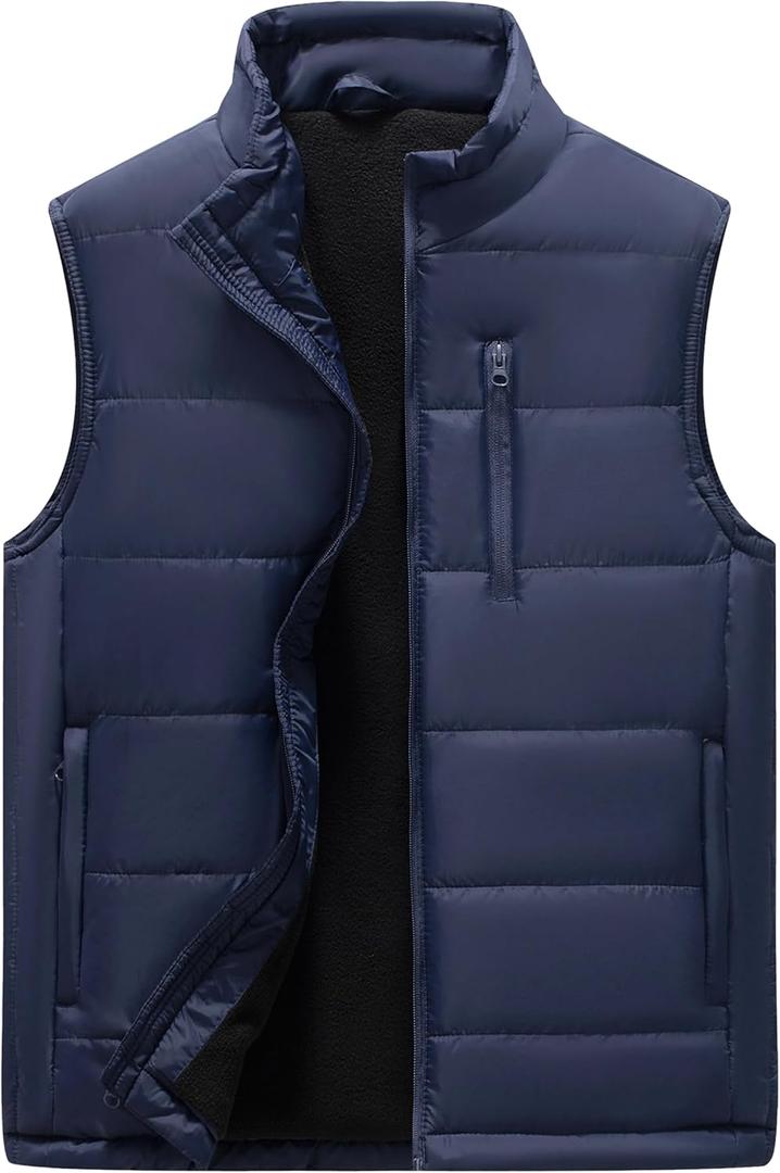 VtuAOL Men's Puffer Vest Outdoor Hooded Padded Vest Softshell Outerwear Vest for Travel Hiking (Medium, 01 Dark Blue)
