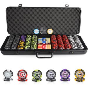 ORIENGEAR Poker Chip Set with Denominations, 500 PCS 14 Gram Clay Composite Casino Chips with ABS Case & 2 Decks of Plastic Cards, for Texas Holdem Blackjack Gambling Games ORIENGEAR Poker Chip Set with Denominations, 500 PCS 14 Gram Clay Composite Casino Chips with ABS Case & 2 Decks of Plastic Cards, for Texas Holdem Blackjack Gambling Games