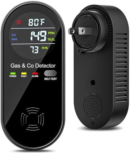 4-in-1 Natural Gas and Carbon Monoxide Detectors Plug in CO Monitor with Temperature and Humidity Display Portable CO Detector for Travel,RV,Home