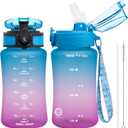 OLDLEY Kids Water Bottle for School, 12 oz (2 lids) BPA-Free Reusable Leak-proof Durable Tritan Plastic Water Bottles with Straw & Chug Lids, Anti-dust Spout Cover (Lake)