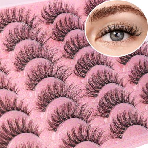 Lashes Natural Look Faux Mink Eyelashes Wispy Clear Band Lashes 16mm Natural False Lashes Cat Eye Short Strip Lashes Pack 14 Pairs