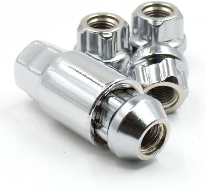 Wheel Accessories Parts 4 Locks + Key M12 x 1.25 12 x 1.25 Thread Open End 0.83" Long Locking Wheel Lug Nuts Lock Chrome Dual Hex Key 13/16" and 3/4" Hex Fits Subaru Nissan Pass Cars & Titan(Non XD)