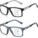 CARA Progressive Multifocus Reading Glasses for Men No-Line Blue Light Blocking Computer Readers With Aluminum Temples, 2.00x