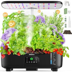 Misting Hydroponic Growing System Kit 15Pods Indoor Smart Herb Garden Planter with LCD Touch Panel 6L Large Tank for Herb/Vegetables/Flowers/Fruits,Gardening Gifts for Women Men BeginnersBlack