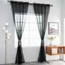 youleyar Solid Sheer Rod Pocket Curtain Voile Draperies 2 Panels White Beige Black Grey Coffee 70 Inch Width 63 Inch Long 1 Pair for Kitchen Bedroom Children Living Room Yard(Black,70W63L)