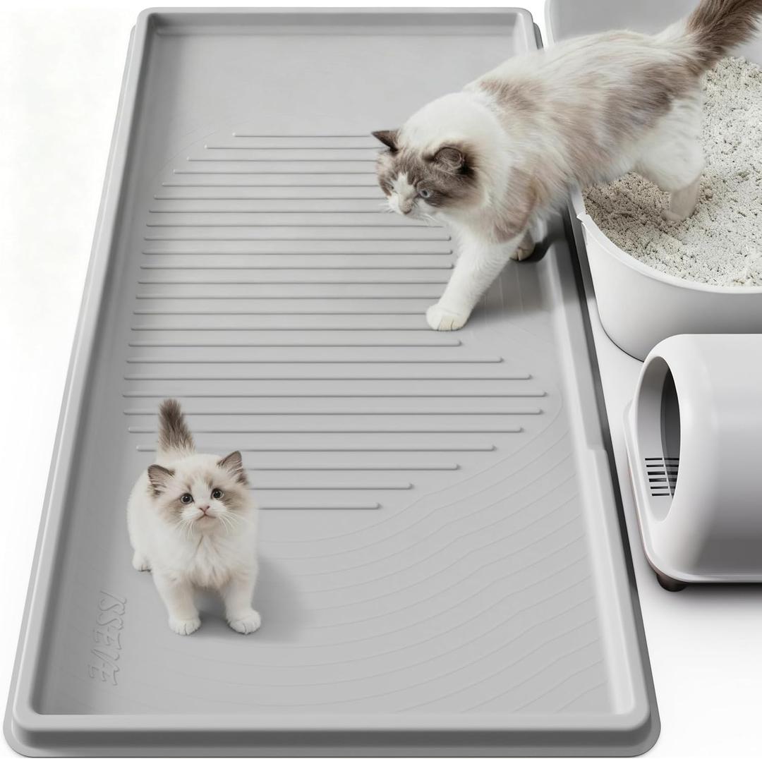 ISSEVE Cat Litter Mat 54" x 27.5" XXL, Extra Large Silicone Mat for Litter Box, 1.38" Raised Edge Urine Proof Litter Trapping Mat Pad for Scatter Control, Soft on Kitty Paws, Protect Floor (Grey)
