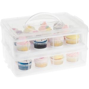 Juvale Cupcake Transport Container - 2 Tier, Clear Plastic, 13.5 x 10.25 x 7.5 in, 24-Count - Cupcake Holder - Rectangular Cake Carrier - Cookie & Pie Carrier