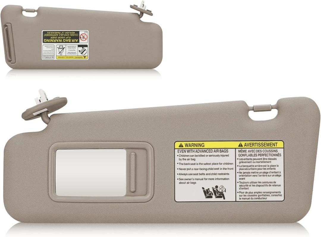 Sun Visor with Light for 2008-2013 Toyota Highlander, Left Driver Side Beige Sunvisor Replacement 74320-48500-B0