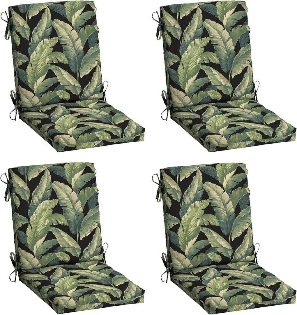 Arden 4-Pack Outdoor Patio Dining Chair Cushion, 20x44, Rain-Proof Seat Pad, Fade-Resistant Outdoor Cushion Onyx Cebu