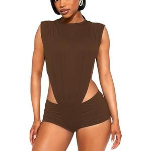 Wuitrie Women 2 Piece Shorts Sets Sexy Cutout Sleeveless Bodysuit and Stretchy Shorts Matching Set Going Out Outfits Clubwear Size S