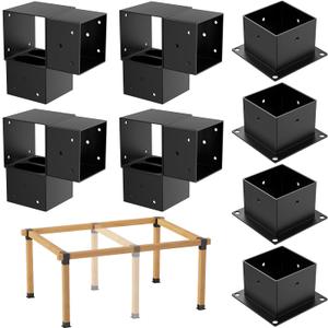 8PCS 4x4 Post Bracket, 4x4 Brackets for pergola kit, Deer Stand, Outdoor Platform, Play Sets, Tree House, Pergola Brackets 3-Way Right Angle Corner Bracket Woodworks DIY Post Base Kit