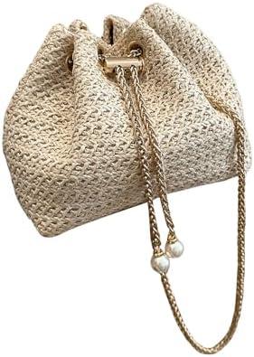 GORGLITTER Women's Pearl Decor Drawstring Crossbody Bag Chain Mini Bucket Handbags