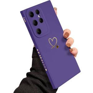 Newseego for Samsung Galaxy S23 Ultra Case Girls Women, Cute Love Heart Pattern Phone Case Flexible Liquid Silicone Shockproof Protective Bumper Cover for Samsung Galaxy S23 Ultra-Purple
