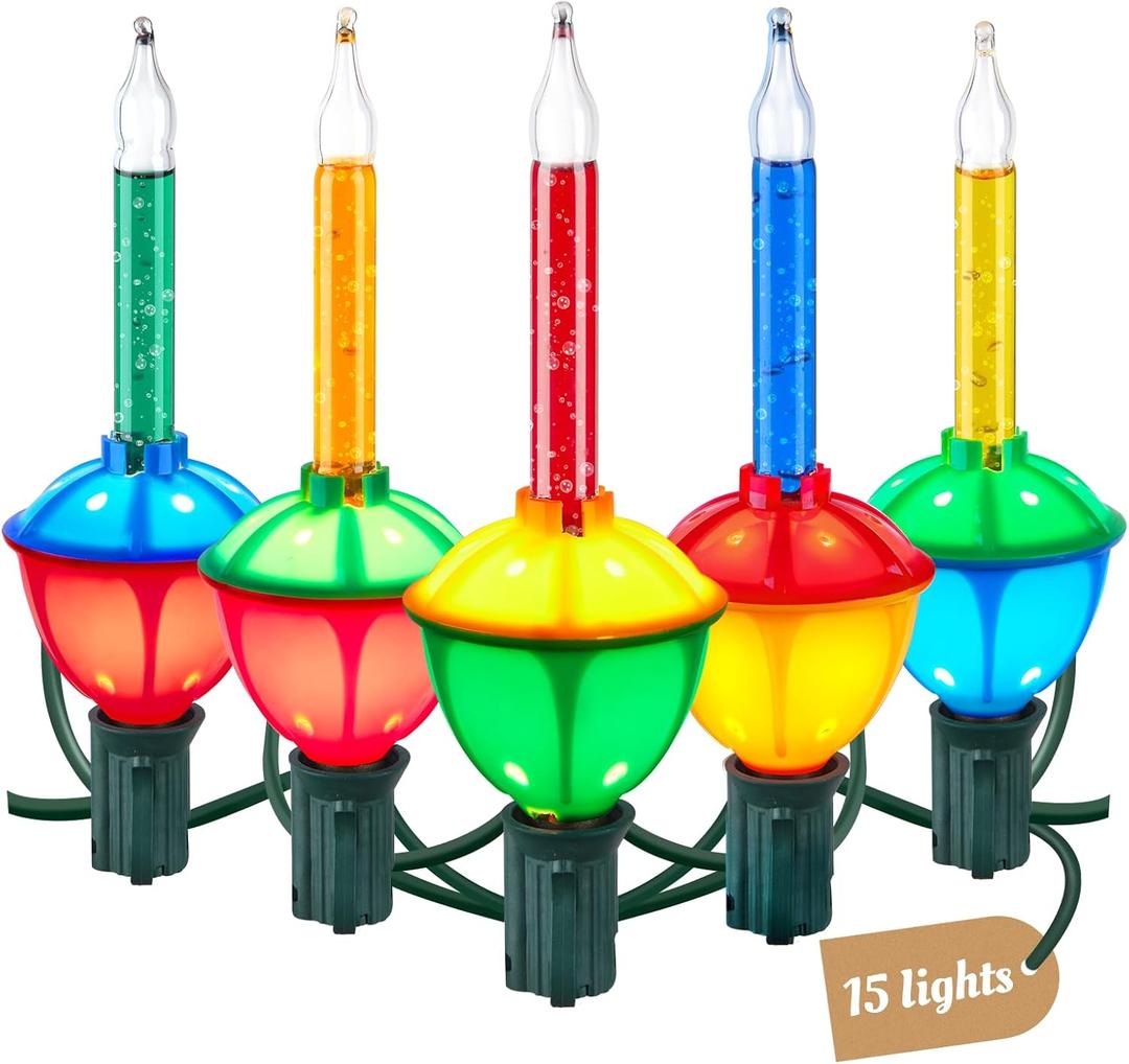Minetom Christmas Bubble String Lights - 15 Counts Christmas Lights Bulb, Multicolor Bubble Decorative Lights for Christmas Tree Holiday Celebrations Lighting, Multicolor
