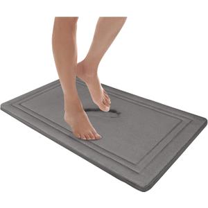 MICRODRY Quick Drying Memory Foam Framed Bath Mat with GripTex Skid-Resistant Base, 21x34, Dark Grey