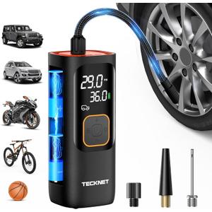 TECKNET Tire Inflator Portable Air Compressor-160PSI & 20000mAh Portable Air Pump, Accurate Pressure LCD Display, 3X Faster Inflation Air Compressor for Car, Bike, Motorcycle, Ball (Yellow)