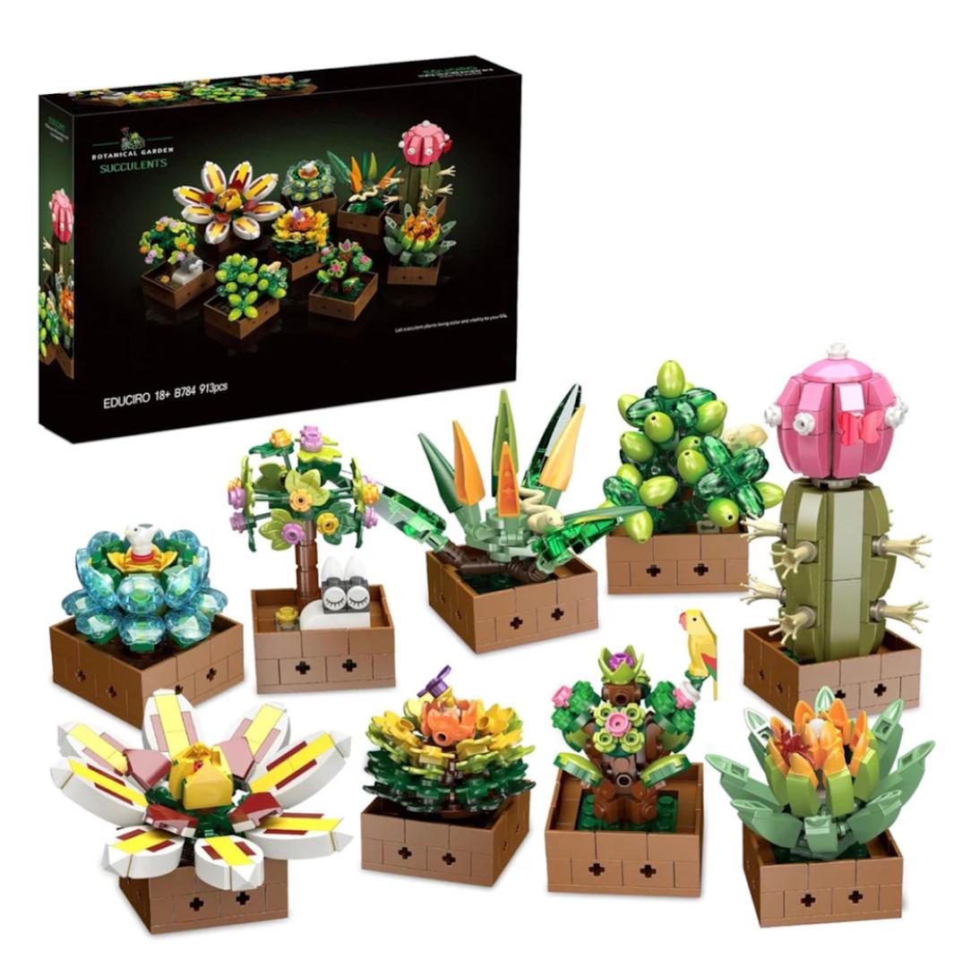 Educiro Flower Botanical Bonsai Building Set, Succulent Building Toys Block - 9 Pack, for Home Decor, Valentine's Day, Mother's Day, Christmas for Adults and Kids - 913pcs
