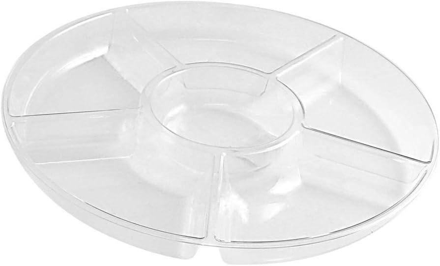 Plastic Elegant Clear Tray, 6 Section - 1 Count | Premium Round Party Platter for Nuts, Chocolate, Candy, Spreads & Condiments