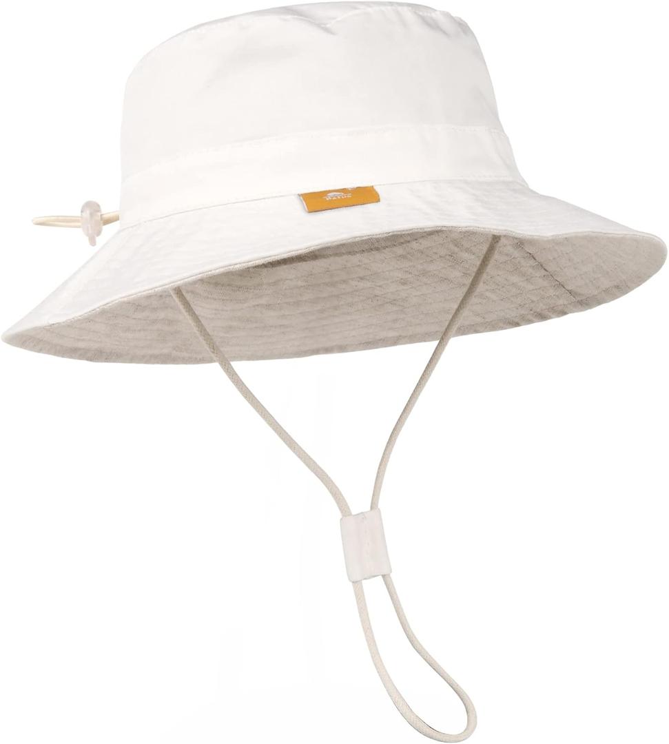 Baby Sun Hat for Boy Girl Toddler Summer Bucket Hat Kids Sun Protection Beach Hat Cotton Baby Hats (12-24 Months, White)