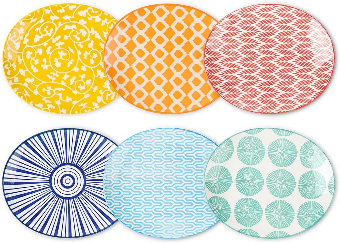 Selamica Small Dinner Plates, Oval Dessert Plates Ceramic, 6 Inch Small Plates for Appetizer, Cake, Snacks, Microwave Dishwasher Safe, Set of 6, Assorted Colors