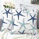 Throw Pillow Covers Nautical Starfish Pillow Covers 18x18 Inch Set of 2 Navy Blue and Turquoise Sea Stars Throw Pillows Decorative Pillow Cases Cushion Covers for Bedroom Livingroom