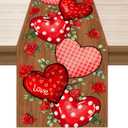 XCHI Wood Love Hearts Roses Flowers Valentine's Day Table Runner Table Decoration for Party Home Kitchen Dining Holiday Decor 13x108 Inch
