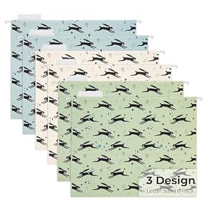 Y YOMA 6 Pack Decorative Hanging File Folders Letter Size Checkerboard Hanging Folder Pretty File Folder Organizer for Filing Cabinet Office Home with 1/ 5-Cut Adjustable Tabs, 3 Rabbit Design