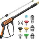 Pressure Washer Gun 5000PSI, 40 Inch with 3/8" Swivel Plug & M22-14/15mm Fitting & 5 Nozzle Tips, Power Washing Gun with Wand Extension for Foam Cannon Car Wash