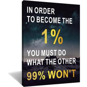 GYMHYSP Inspirational Wall Art Office Decor Motivational Theme To Become The 1% Picture Print Inspiring Quote Canvas Poster Artwork for Living Room Workplace Wooden Framed Ready to Hang [18''Hx24''W]