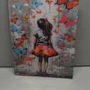 Tucocoo Pictures for Living Room Colorful Butterfly Paintings 1 Pieces Canvas Banksy Girl Street Graffiti Wall Art Modern Artwork Home Decor Giclee Framed Stretched Ready to Hang Gifts 12x16 inches